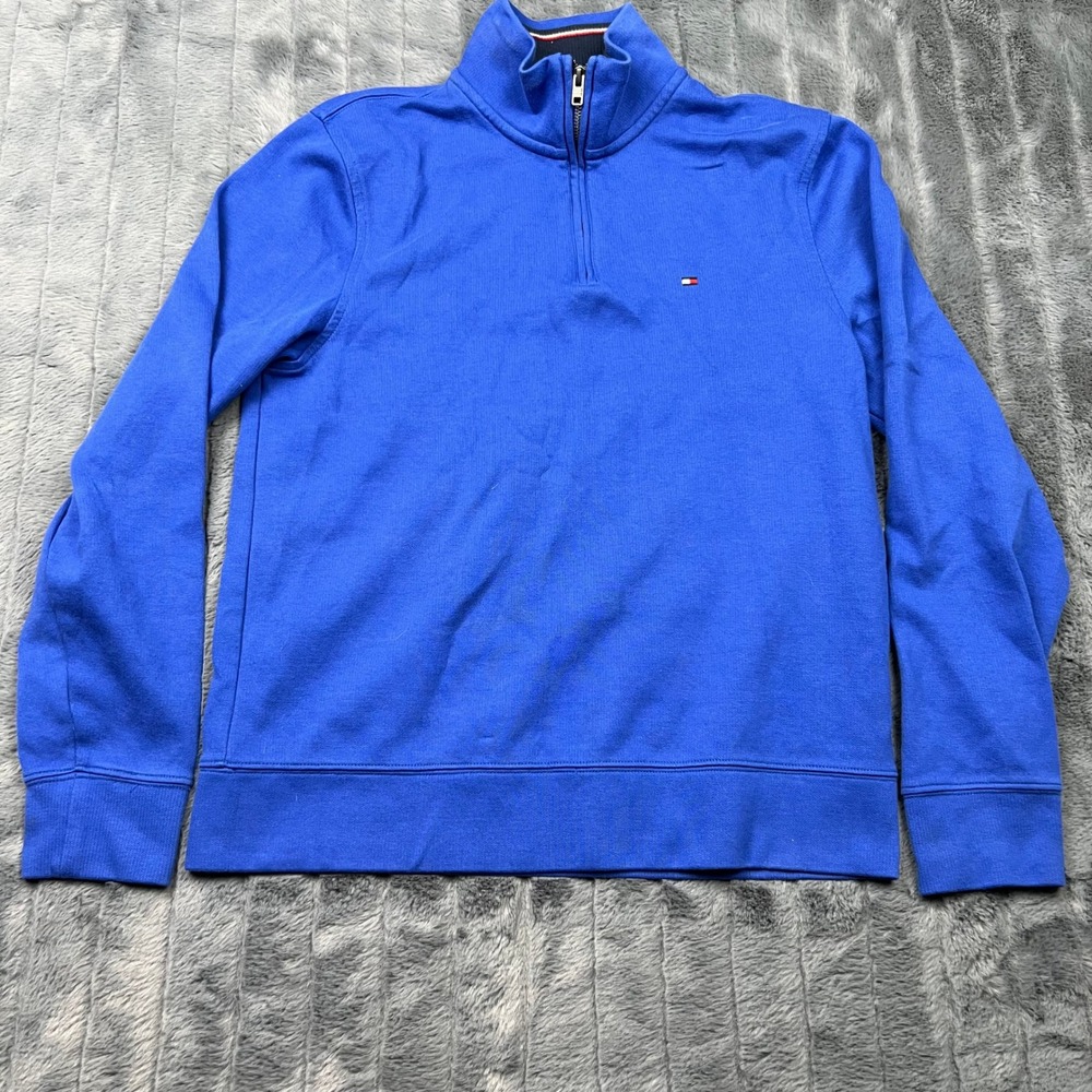 Tommy Hilfiger Mens Royal Blue 100% Cotton Quarter Zip Pullover Sweater Small